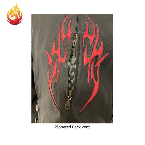 Leather Craft USA Black Motorcycle Jacket with Red  Tribal Detail XS - Picture 3 of 9